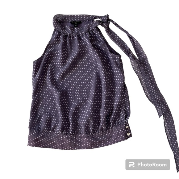 Banana Republic Tops - Banana Republic Pale Purple Gray Polka Dot Tie Neck Sleeveless Top PXS